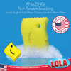 Scrub Boss sponge scrubber scrubbing a pan with temperature-responsive non-scratch scrubbing surface