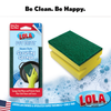 Be Clean. Be Happy. hang card for Lola Pot Brite Heavy Duty Scouring Sponge 1-pack, yellow-green Better Than Steel Wool sponge in soap suds