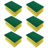 Lola Pot Brite non-scratch scouring sponge 6-pack: six yellow and green rectangular sponges in a 3x2 grid