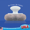 Be Clean. Be Happy. single wire mesh dish scourer with white plastic knob, front-facing product view