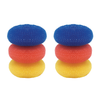 Six Lola Jumbo plastic mesh scourers in assorted blue, red, and yellow colors, stacked in two columns of three
