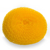 Lola Jumbo Plastic Mesh Scourer in yellow, single donut-shaped polypropylene knitted mesh kitchen scourer