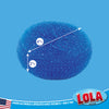 Individual LOLA jumbo plastic mesh scourer with approximate 4-inch diameter and 2-inch height callouts.