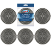 Six Lola Jumbo Wire Mesh Scourers around retail package; round silver stainless steel mesh balls clean caked-on baked-on messes