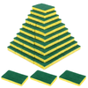 Lola Cellulose Sponge and Scourer 144-count bulk case, pyramid stack of yellow sponges with green scouring pads and three in front