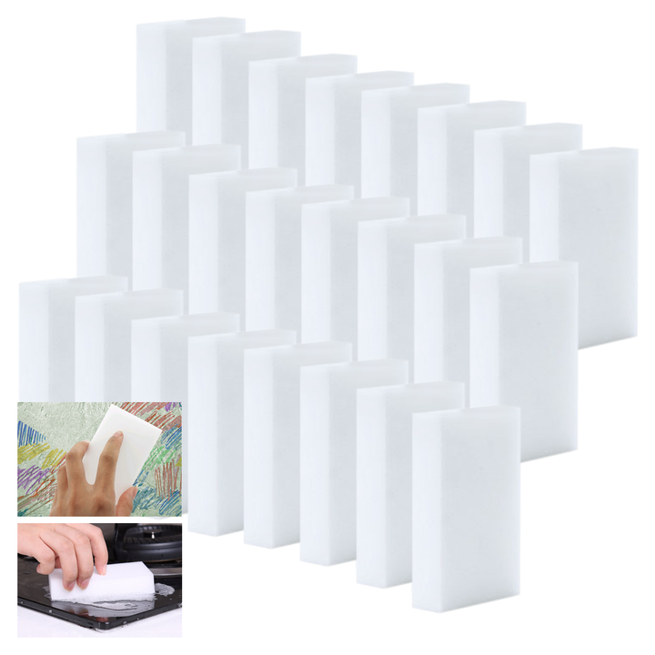 Lola Rubaway Eraser Pads melamine sponge 24-pack group with insets erasing crayon from wall and cleaning stovetop