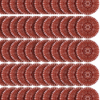 Large flat lay of 120 round copper-colored flat wire mesh scouring pads in stacked rows, showing bulk 240-piece pack