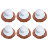 Six Lola copper mesh scourers with white ergonomic knob handles arranged in two rows, showing 12-piece retail pack