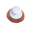 Lola Copper Mesh Scourer with white plastic comfort knob, overhead view of knitted copper wire mesh scrubber
