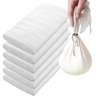 Lola Brand 100% Cotton Cheesecloth 6-pack, stacked folded squares next to hand holding tied bundle for straining
