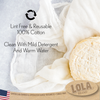 Lint free, reusable 100% cotton white cheesecloth; clean with mild detergent and warm water, draped next to round fresh cheese wheel