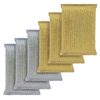 Lola Wonder Scourers in silver and gold, set of 6 flat rectangular scourers with knitted polypropylene mesh exterior