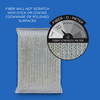 Wonder Scourer scrubber close-up with Fiber-O-Meter showing semi-fine strength, will not scratch non-stick or coated cookware
