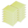 Stack of 12 Lola yellow nylon net cleaning pads with white foam sponge core and knitted net exterior