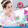 Woman cleaning a surface with gloved hands, American Owned & Operated Family Business Since 1969 badge
