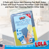 Lola Scrub N Wipe Cleaning Pads value 4-pack: 2 nylon net both sides, 2 microfiber one side/nylon net other, non-scratch