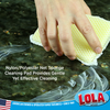 Nylon/polyester net sponge cleaning pad provides gentle yet effective cleaning, shown scrubbing a countertop