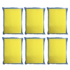 Six Lola Nylon Net Terry Sponge 2-Way Cleaning Pads in two rows of three, yellow sponge through white/blue net, terry microfiber edging