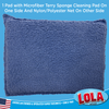 Lola 1 pad with microfiber terry sponge cleaning pad on one side and nylon/polyester net on other side, blue terry close-up