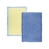 Lola Nylon Net Terry Sponge 2-Way Cleaning Pads 2-pack, yellow nylon net side and blue microfiber terry side shown