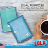 Dual-purpose cleaning pad with microfiber cloth one side, nylon net cleaning pad other side, 6" x 4" x 1" dimensions