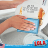 Use the nylon net scrubber side to cut through messes, scrubbing food off a plate at the kitchen sink