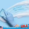 Gloved hand wiping surface with microfiber cleaning pad for household cleaning, Be Clean Be Happy