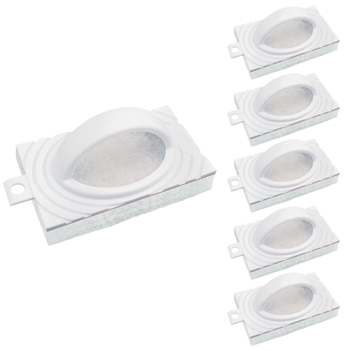 Lola Light Duty Bath & Tile Scrubber No. 500 6-pack, white rectangular natural fiber pads with arch grip, one large and five smaller