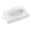 Lola Bath Tile Scrubber, light duty white rectangular scrubber with ergonomic oval grip handle and light gray non-scratch bottom pad