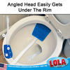 Angled cleaning head easily gets under rim; 16 inch handle length, 4.5 x 3.5 inch pad dimensions