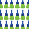 Bulk case of Lola QuickWhisk round whisk brooms with blue handles and lime green bristles, arranged in three repeating rows