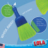 Lola QuickWhisk whisk broom with green nylon poly fiber bristles, built-in hang hole, and firm bristles for sweeping dirt