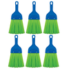 Lola flat-head whisk broom 6-pack with blue plastic handles and lime green wavy nylon bristles, arranged two rows of three