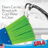 Bright green nylon bristles rinsed with cool water under running kitchen faucet to clean fibers