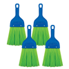 Four-pack of Lola flat-head whisk brooms with blue plastic handles and lime green wavy nylon bristles in 2x2 arrangement