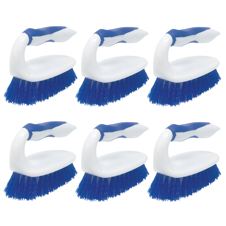 Lola Handled Scrubber No. 519 6-pack blue and white iron-handle scrub brushes with blue poly fiber bristles