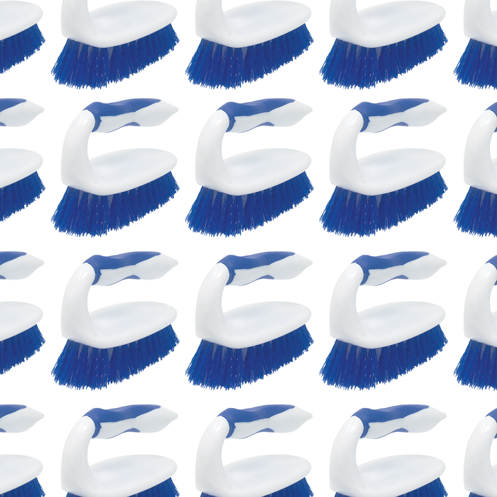 Lola Handled Scrubber No. 519 72-case blue and white iron-handle scrub brushes with blue poly fiber bristles in grid pattern