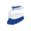 Lola Handled Scrubber with white and blue ergonomic iron-style grip handle and dense blue poly fiber bristles
