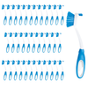 Lola Pro dish brushes with blue ergonomic handles and poly-fiber bristles, display of 36 with single close-up brush