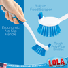 Infographic: Ergonomic no-slip handle, built-in food scraper, tough poly fiber bristles; American owned family business since 1969