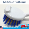 Built-in handy food scraper on Lola Pro pot-and-pan brush; American owned family business since 1969