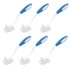 Six Lola Pro Utility Brushes with blue ergonomic handles, white curved stems, poly fiber star-shaped bristle heads and stiff brush tips