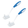 Lola Pro Utility Dish Brush 2-pack, two brushes with blue and white ergonomic handles and white stiff poly fiber bristle heads shown angled