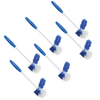 Six Lola Pro Euro Bowl Brushes, blue ergonomic handles, blue and white poly fiber bristles, angled under-rim scrub attachment