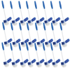24 Lola Pro Euro Bowl Brushes with blue ergonomic handles and dual blue and white poly fiber bristle heads in flat lay