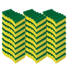 Lola Pot Brite heavy duty scrub sponges, 36-count pack with three tall stacks of yellow and green wave-scrubber sponges