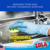 Designed to be safe on most household surfaces; HydroCell Technology gloved hand using yellow-green sponge to clean stainless steel sink