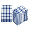 Lola All-Purpose Cloths 12-pack blue and white checkered/plaid woven cotton cleaning cloths, one laid flat with stack of twelve