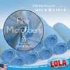 Fine microfibers trap and lock dirt and dust, 10 blue microfiber cleaning cloths rolled and displayed