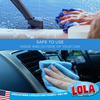 Microfiber cloth cleaning inside car air vents and outside windshield, safe for car interior and exterior